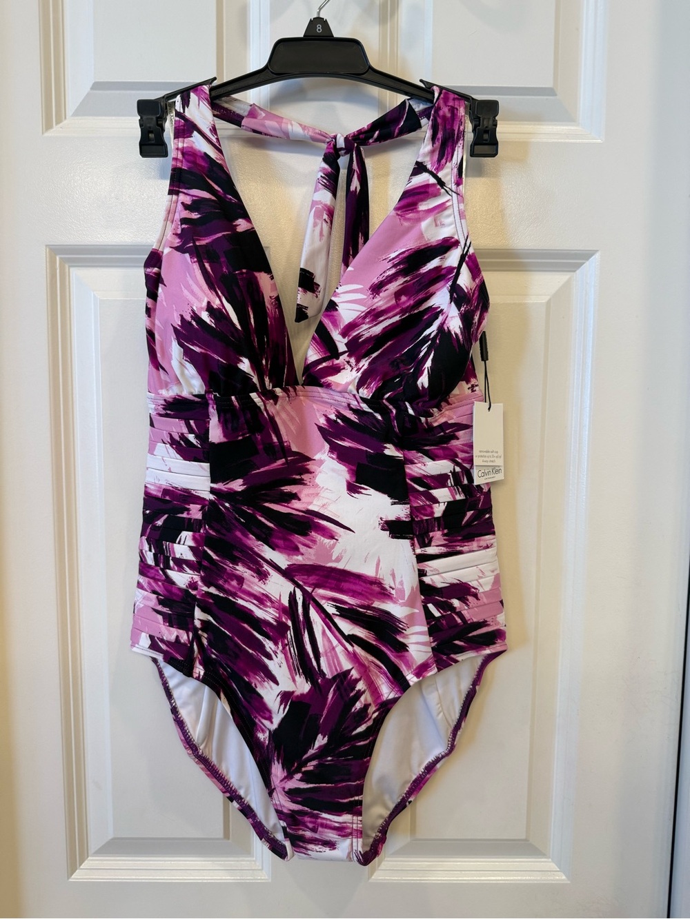 Calvin Klein Purple Black White Abstract One-Piece Swimsuit